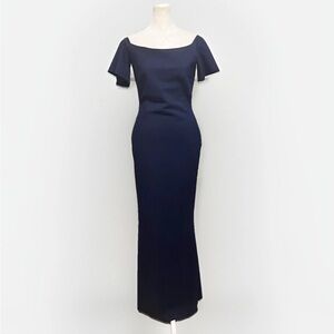 Chiara Boni Anselma Dress evening gown cap sleeve off the shoulder navy blue